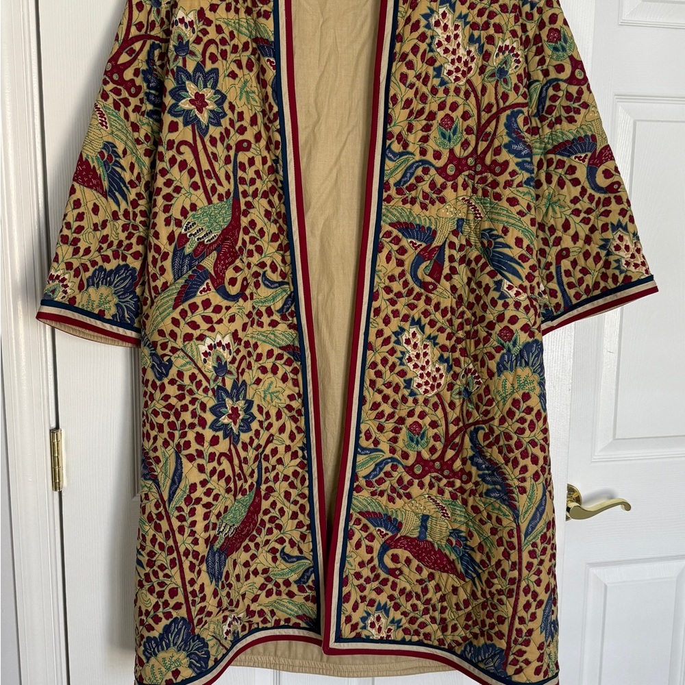Vintage Rizkallah Elegant Multicolor Bird Women's Coat